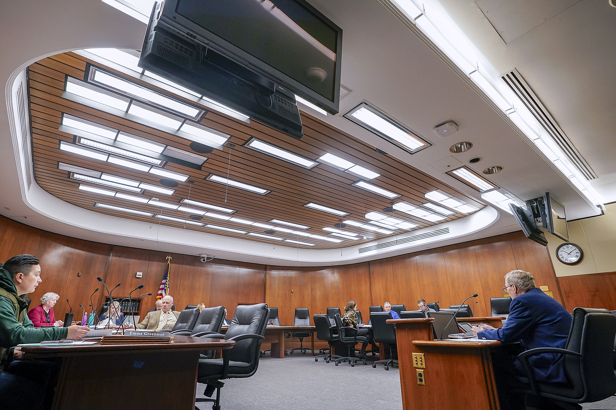 Rep. Michael Nelson, chair of the House Labor and Industry Finance and Policy Committee, reviews HF3947, the labor and industry policy bill, March 26. (Photo by Michele Jokinen)